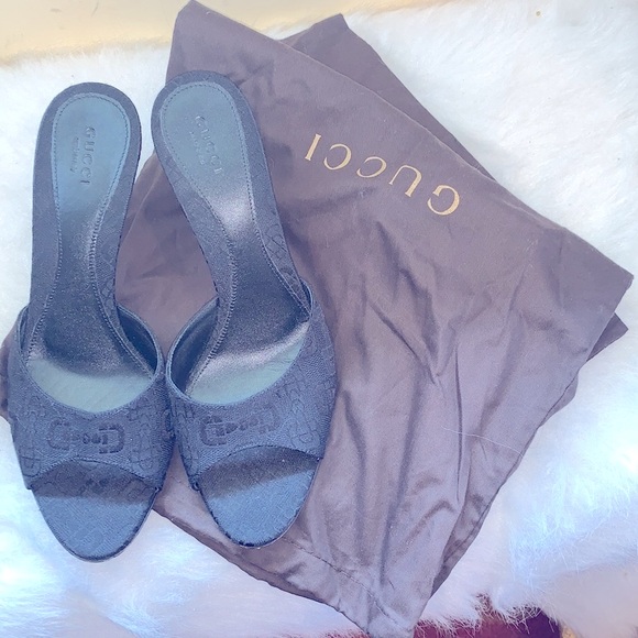 Gucci T Morsetto Jacquard Mules Kitten Heels Black Designer Coquette Vintage Y2K - Picture 1 of 10